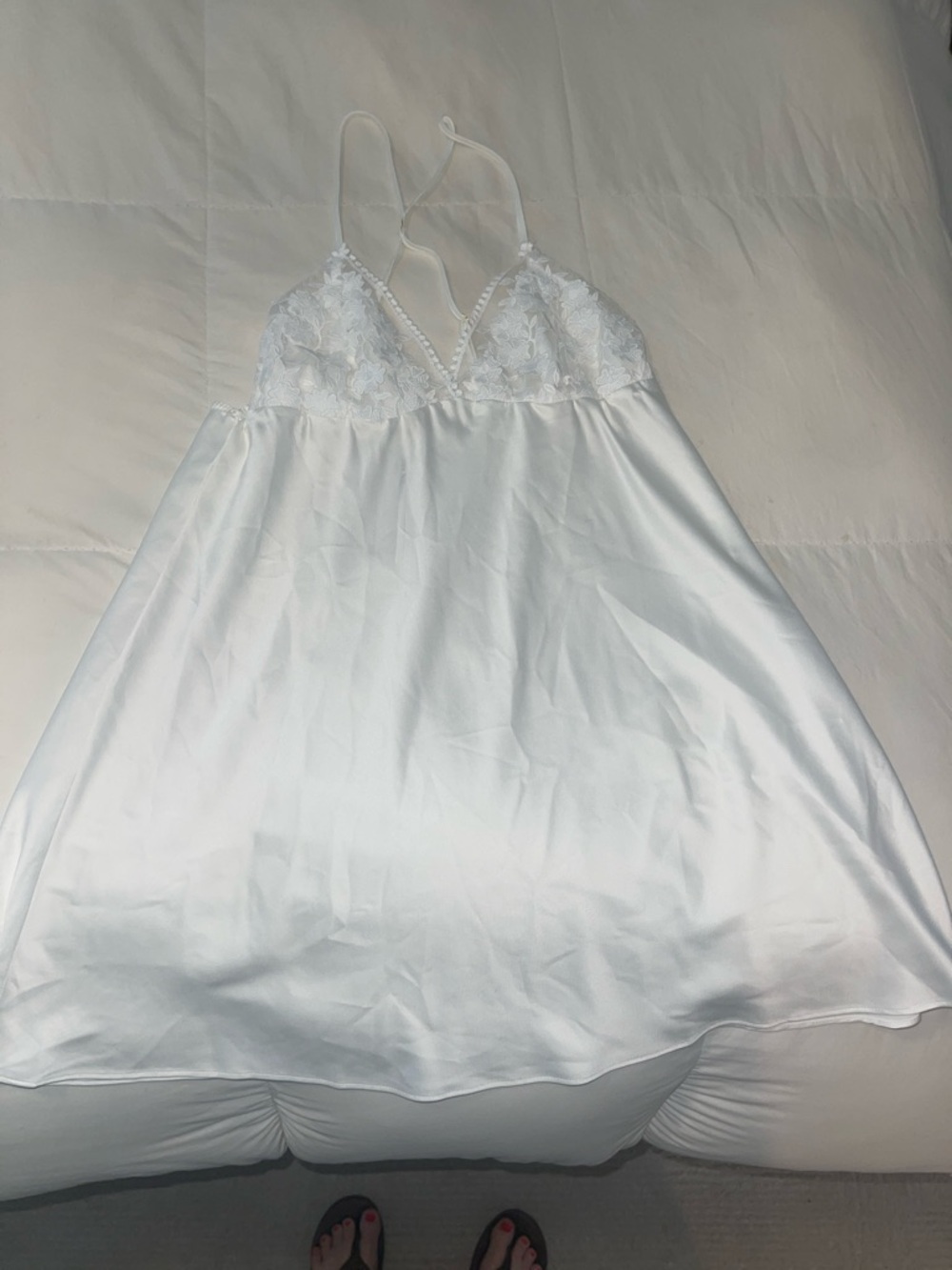 Flora Nikrooz White Satin Lace Chemise